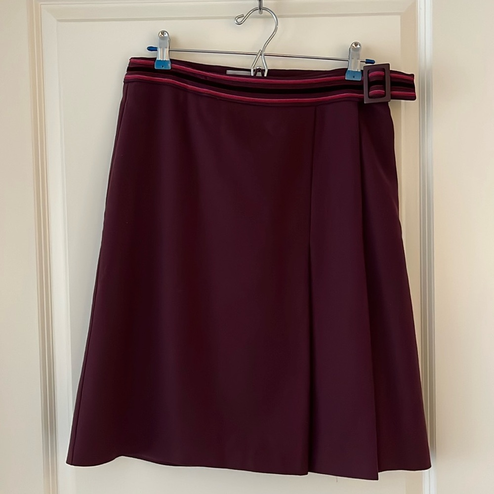 M by Missoni Burgundy A-Line Skirt with Belt Detail